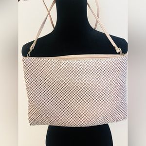 Pink metal link cross body purse